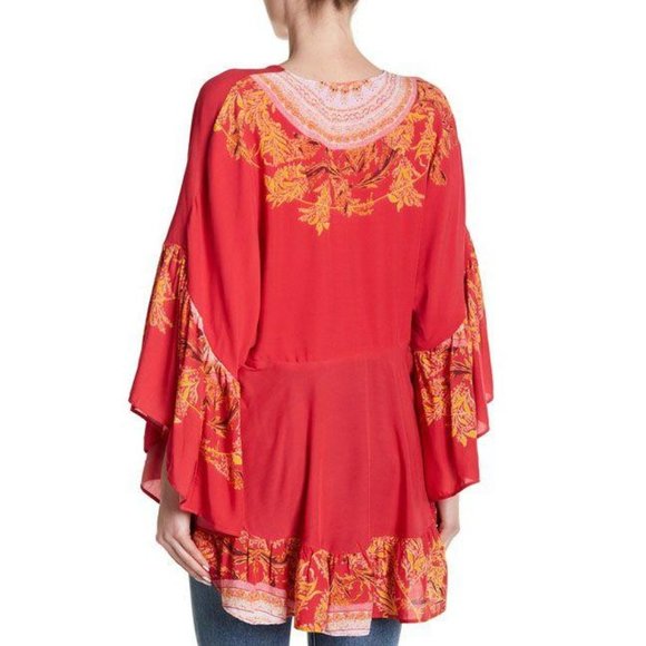 FREE PEOPLE Sunset Dreams Ruffle Red Top NWT S - Picture 3 of 4